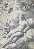 Venus la Tresbelle Deesse D’amours With initial L and date 1528 by Lucas van Leyden, Engraving, sold Dec 2015
