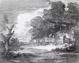 Wooded landscape with a country cart and figures Etching with by Thomas Gainsborough, Etching, sold Dec 2015