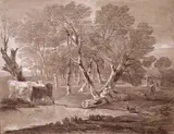 A wooded landscape with cows beside a pool Etching with aquatint by Thomas Gainsborough, Etching, sold Dec 2015