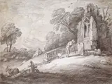 Wooded landscape with peasant reading a tombstone Etching by Thomas Gainsborough, Etching, sold Dec 2015