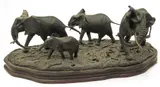Defending the herd Signed, dated 1983 and numbered 9/10 Bronze 33cm (h) x 80cm (l) including plinth by Tim Nicklin, 1983, Bronze, sold Dec 2015