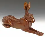 Resting hare Signed with a monogram and numbered 3/9 Patinated bronze 60cm long ++Good condition by Martin Hayward-Harris, Patinated bronze, sold Dec 2015