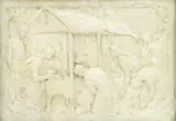 Visit of the Magi white painted plaster panel, framed unsigned, repaired 30 x 22cm Provenance Ellen Mary Rope by Ellen Mary Rope, oil, sold Oct 2015