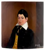 folk portrait of a boy by Ira Chaffee Goodell, oil on panel, sold May 2019