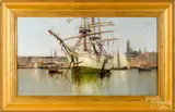 harbor scene by Carlton Chapman, oil on canvas, sold May 2019