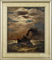 seascape with tugboat by James Gale Tyler, oil on canvas, sold May 2019