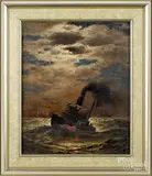 seascape with tugboat by James Gale Tyler, oil on canvas, sold May 2019