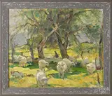 landscape with sheep by Carl Peters, oil on canvas, sold May 2019