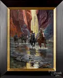 of men on horseback by Robert Lavin, oil on board, sold May 2019