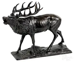 bull elk by Ferdinand Lugerth, bronze, sold May 2019