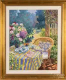 outdoor patio by Jose Trinidad, oil on canvas, sold Mar 2019