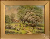 landscape with sheep by Annie M. Snyder, oil on canvas, sold Mar 2019