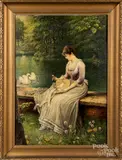 of a young woman by a pond by Annie M. Snyder, oil on board, sold Mar 2019