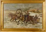winter landscape with horse drawn sleigh by Thomas Dalton Beaumont, oil on canvas, sold Mar 2019