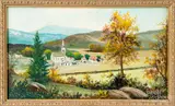 landscape with town by Charles A. Knight, oil on board, sold Mar 2019