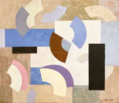 Patterns from the Past by Paul Horiuchi, 1983, oil and collage on canvas, sold Mar 2022
