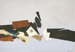 Separation in White by Paul Horiuchi, 1981, oil and collage on canvas, sold Mar 2022