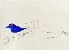 Baton Rouge by Roy De Forest, 1971, pastel, crayon, colored pencil, and graphite on paper, sold Mar 2022