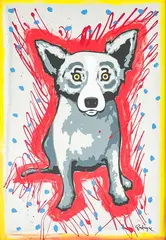 Blue Dog (with Blue Spots) by George Rodrigue, silkscreen ink and acrylic on chrome paper, sold Mar 2022