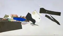 Separation in Black by Paul Horiuchi, 1981, oil and collage on canvas, sold Mar 2022