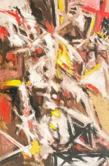 Abstract Composition (Black and Red) by Jack le Roux, 1969, oil on Artist board, sold Mar 2022