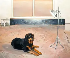 Echo In the Studio (Rottweiler) by Lowell Nesbitt, 1974, oil on canvas, sold Mar 2022