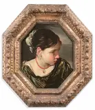 Tête de jeune fille by Giovanni Antonio Burrini, Panneau de peuplier, sold Jun 2020