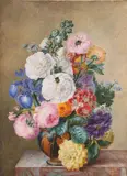 Bouquet de fleurs sur un entablement by Adèle Riché, Aquarelle, sold Jun 2020