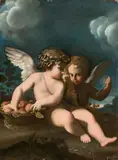 Deux putti assis près d'une corbeille de fruits by Bartolomeo Schedoni, Panneau doublé, parqueté, sold Jun 2020