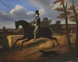 Portrait d'homme à cheval, un chien à ses cotés by Philippe Ledieu, Toile d'origine, sold Jun 2020