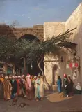 Entrée du bazar à Damas by Théodore Frère, Panneau d'acajou, sold Jan 2020