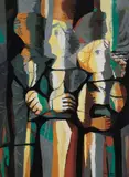 Personnages by Matei Rosianu, Gouache sur carton, marouflé sur papier, sold Feb 2021