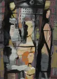 Personnages by Matei Rosianu, 1954, Gouache sur papier, sold Feb 2021