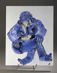 Nu by Jacques Serre, Panneau en lave émaillée à corps rectangulaire émaillé bleu, noir et ocre sur fond blanc l, sold Nov 2023
