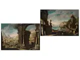 Paar Flusslandschaften mit Architekturcapricci by Pietro Gaspari, oil on canvas, sold Sep 2021