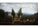 Bergige Landschaft mit Ausbau Eines Schlossparks by Johann Wilhelm Baur, oil on canvas, offered Jun 2024