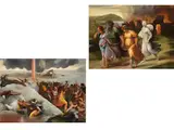 Lot Zieht mit Seinen Beiden Töchtern aus der Brennenden Stadt Sodom am Toten Meer by Giovanni Andrea Donducci, oil on canvas, offered Sep 2022