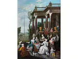 Festliches Beisammensein Beim Armbrustwettbewerb by Jan Baptist Monteyne, oil on canvas, offered Mar 2024