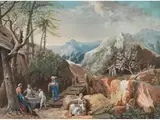 Hügelige Landschaft mit Vergnügten Figuren by Giuseppe Bernardino Bison, gouache, offered Mar 2024