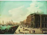 Blick von der Mole der Libreria auf Santa Maria Della Salute by Giuseppe Bernardino Bison, oil on canvas, sold Mar 2024