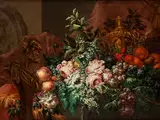 Stillleben mit Blumen, Früchten, Einer Deckelvase und Einer Büste by Anne Vallayer-Coster, oil on canvas, sold Dec 2018