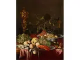 Prächtiges Stillleben mit Trauben, Zitronen, Flusskrebs und Goldpokal by Joris van Son, oil on canvas, sold Mar 2015
