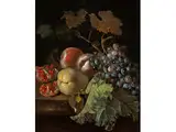 Stillleben mit Trauben, Baumobst, Granatapfel und Schnecke by Jan van Huysum, oil on canvas, sold Sep 2016