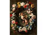 Blumengirlande mit Putti by Giovanni Stanchi Dei Fiori, oil on canvas, offered Dec 2016