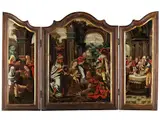 Klappaltar-triptychon mit Szenen aus dem Leben Jesu by Marcellus Coffermans, oil on panel, sold Sep 2023