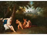 Venus in Baumlandschaft mit Spielenden Putti by Jacob Andries Beschey, oil on panel, offered Sep 2020