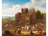Markttreiben vor Einem Herrschaftshaus by Mathys Schoevaerdts, oil on canvas, sold Jun 2023
