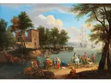 Flusslandschaft mit Figurenreichem Ufer by Mathys Schoevaerdts, oil on panel, sold Mar 2024