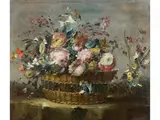 Grosser Blumenkorb by Maestro dei fiori guardeschi, oil on canvas, sold Jun 2023