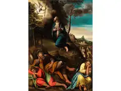 Jesus am Ölberg by Fermo Ghisoni da Caravaggio, oil on canvas, sold Sep 2023